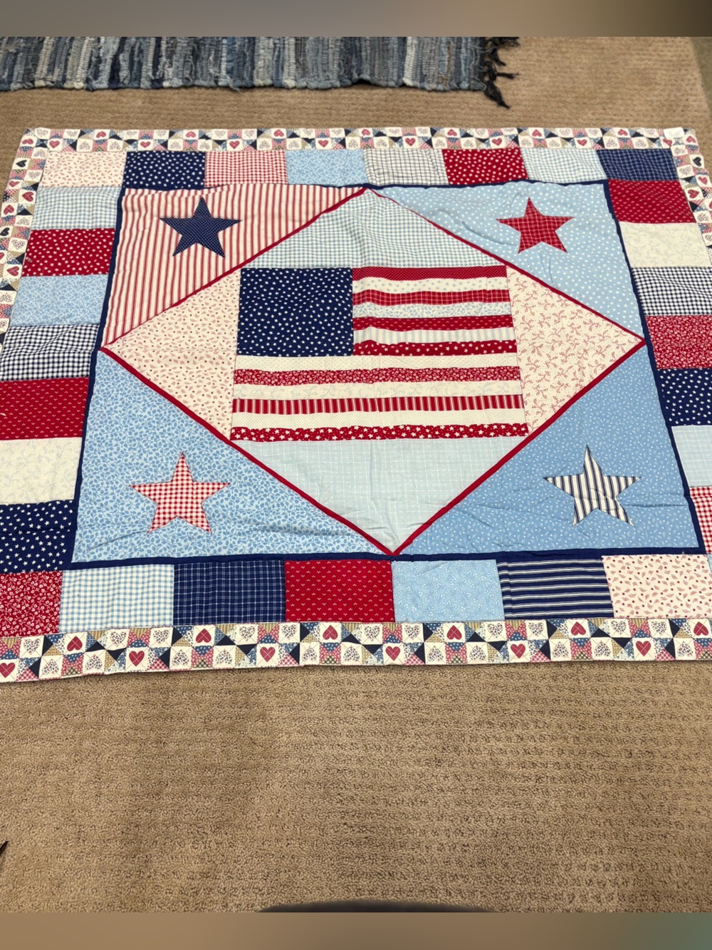 Americana Star Patchwork Quilt - Red, White & Blue 44x37